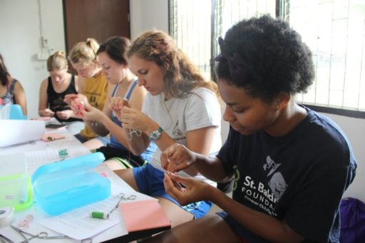 Learning to suture on our College Veterinary Service Thailand program