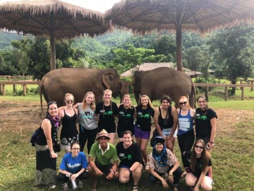 Loop Abroad students group pose with the Elephant at Elephant Nature Park