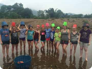 Students with their bucket