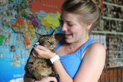 Loop Abroad student holding a cat