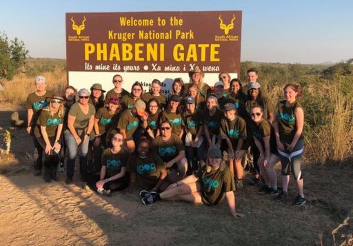 Loop Abroad students taking group picture at Kruger National Park