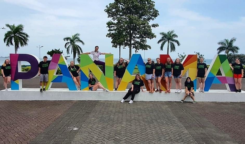 Students group shot in Belize landmark